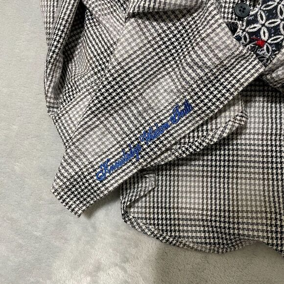 Robert Graham Exclusive Shirt Men Small Black White Houndstooth Plaid Flip Cuff - Picture 4 of 7